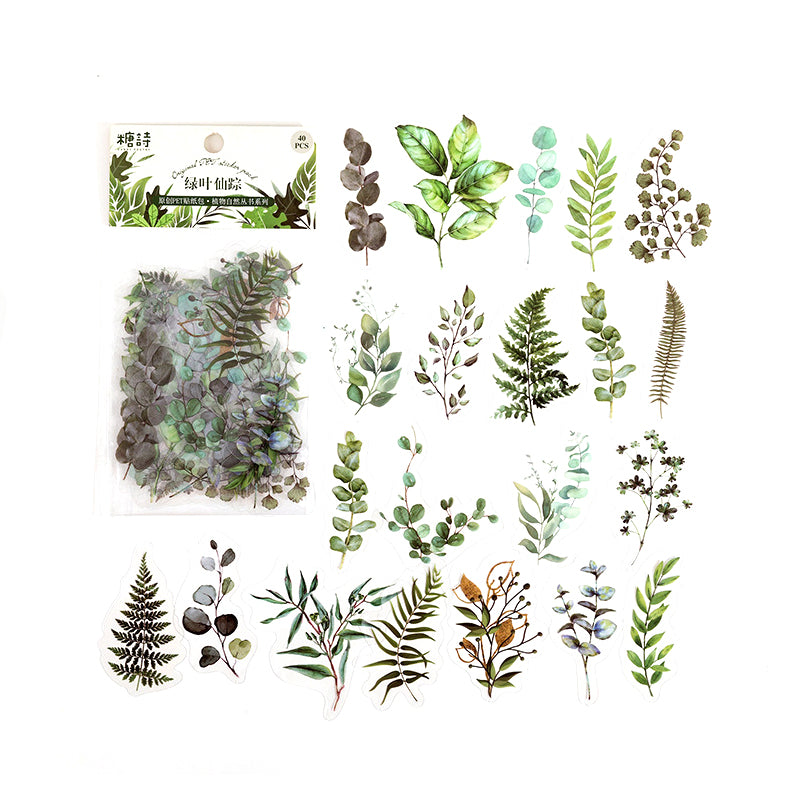 40 Pcs PET Transparent Flower Stickers Scrapbooking Set