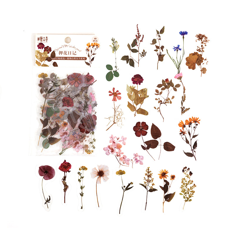 40 Pcs PET Transparent Flower Stickers Scrapbooking Set