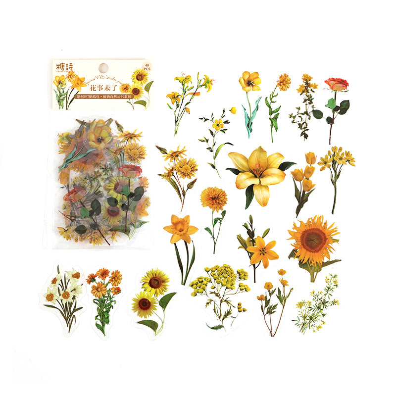 40 Pcs PET Transparent Flower Stickers Scrapbooking Set