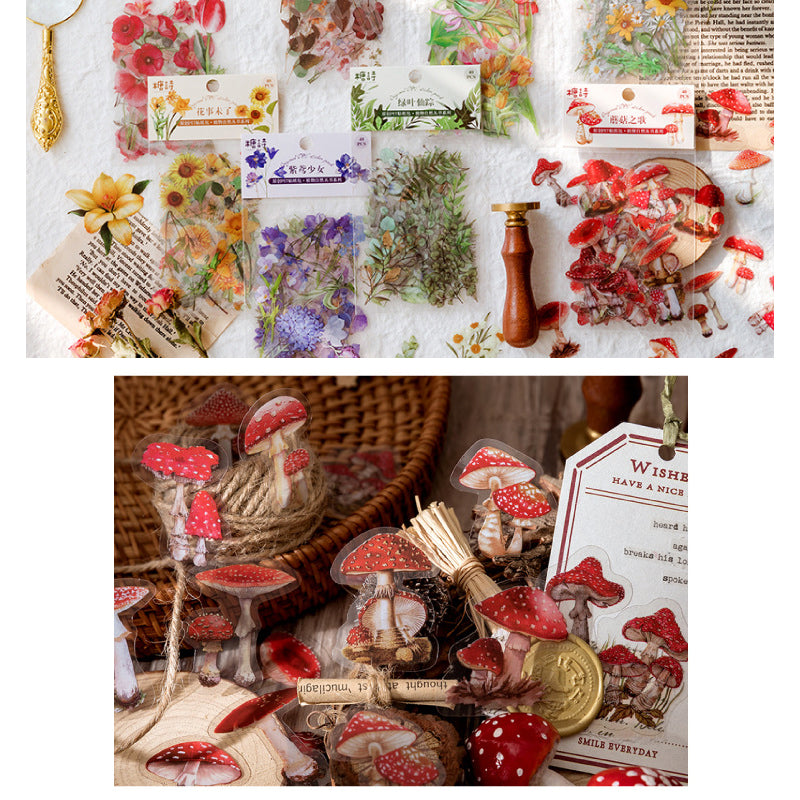 40 Pcs PET Transparent Flower Stickers Scrapbooking Set