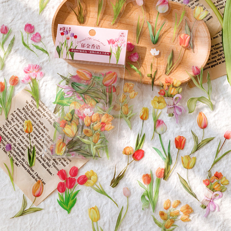 40 Pcs PET Transparent Flower Stickers Scrapbooking Set