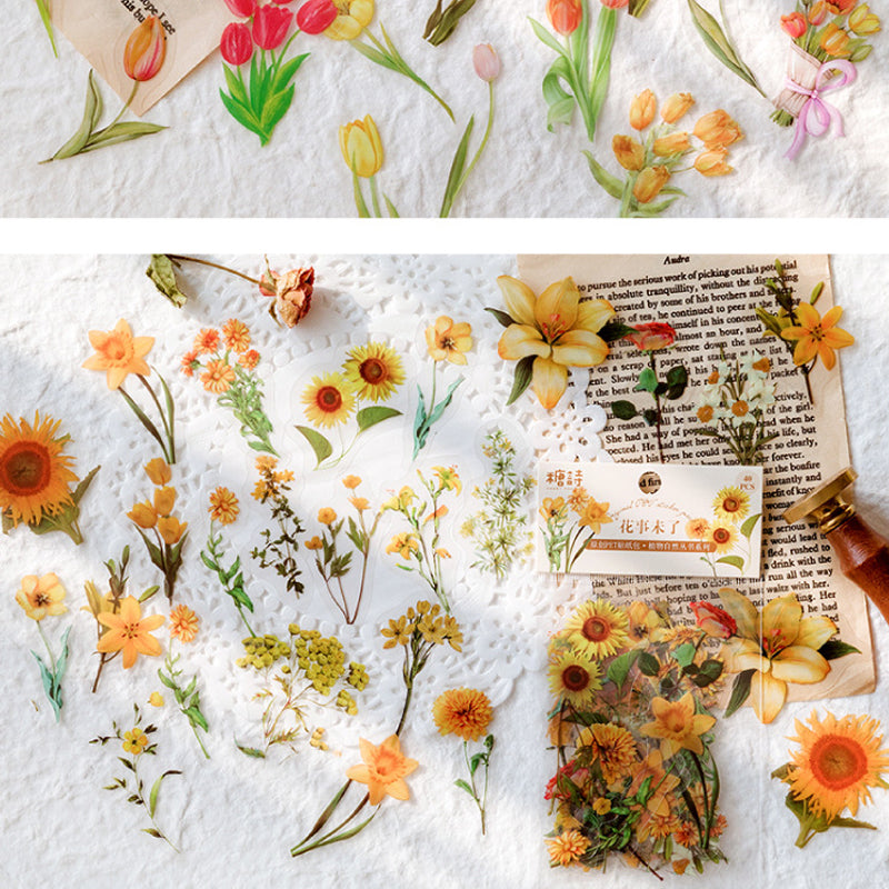 40 Pcs PET Transparent Flower Stickers Scrapbooking Set