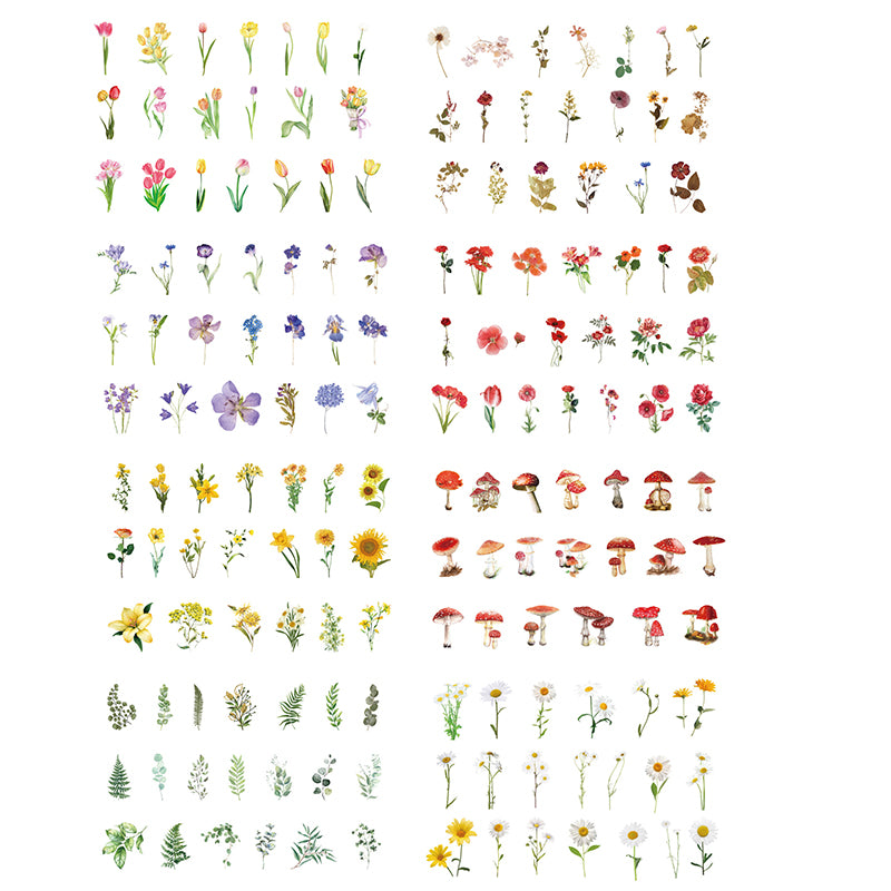 40 Pcs PET Transparent Flower Stickers Scrapbooking Set