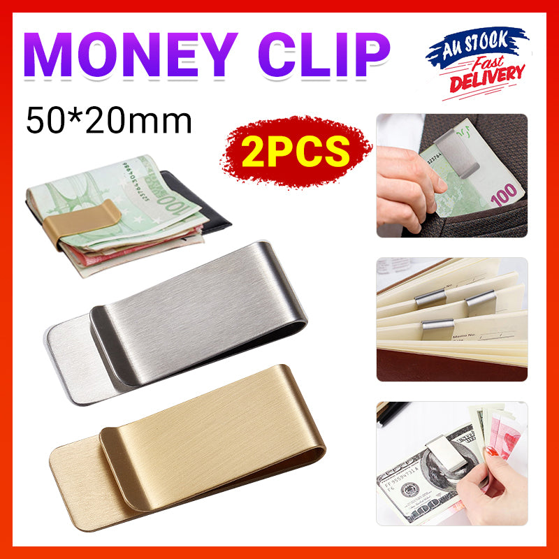 2 Pcs Money Clip Cash Note Business Card Holder Stainless Steel Mens Wallet