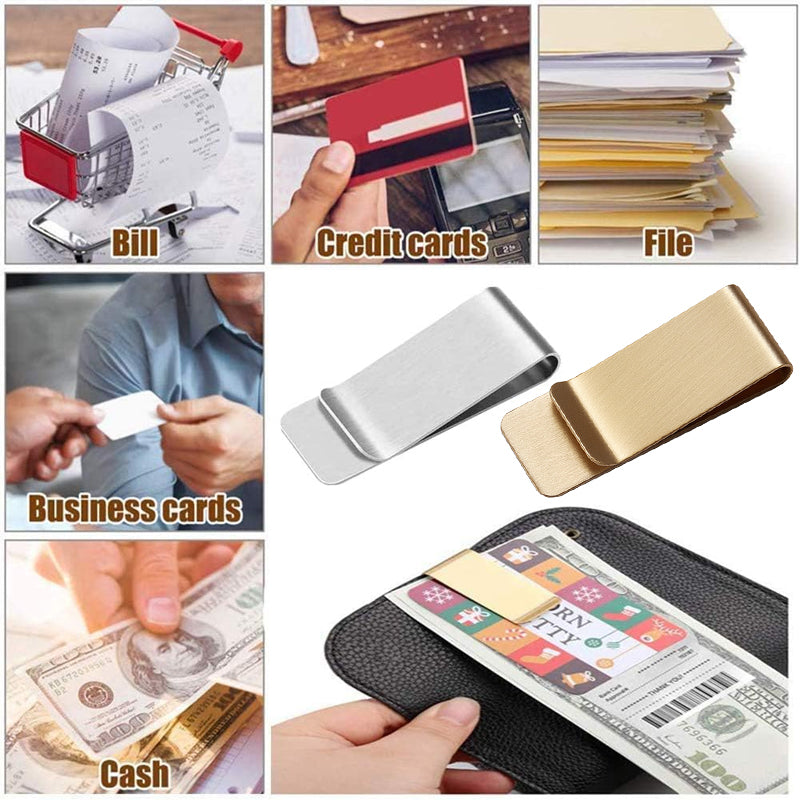 2 Pcs Money Clip Cash Note Business Card Holder Stainless Steel Mens Wallet