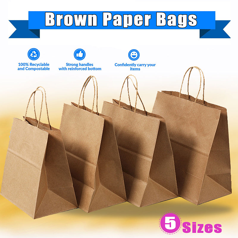 50pcs Kraft Paper Gift Bags with Rope Handles