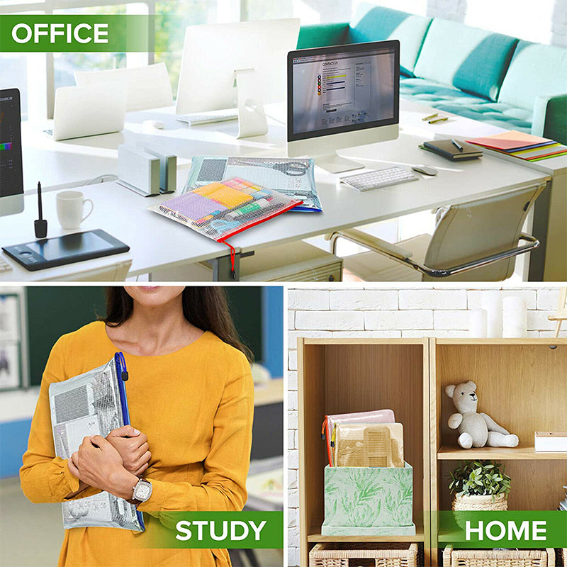 16 Pcs A4 Transparent Mesh File Bags with Zipper Waterproof PVC