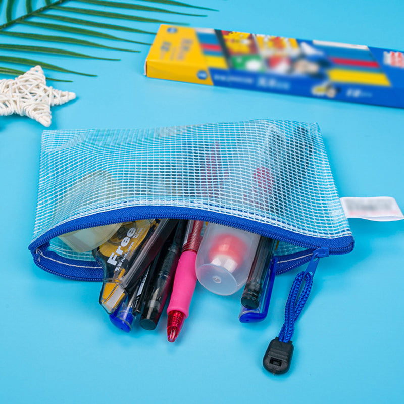 16 Pcs A4 Transparent Mesh File Bags with Zipper Waterproof PVC