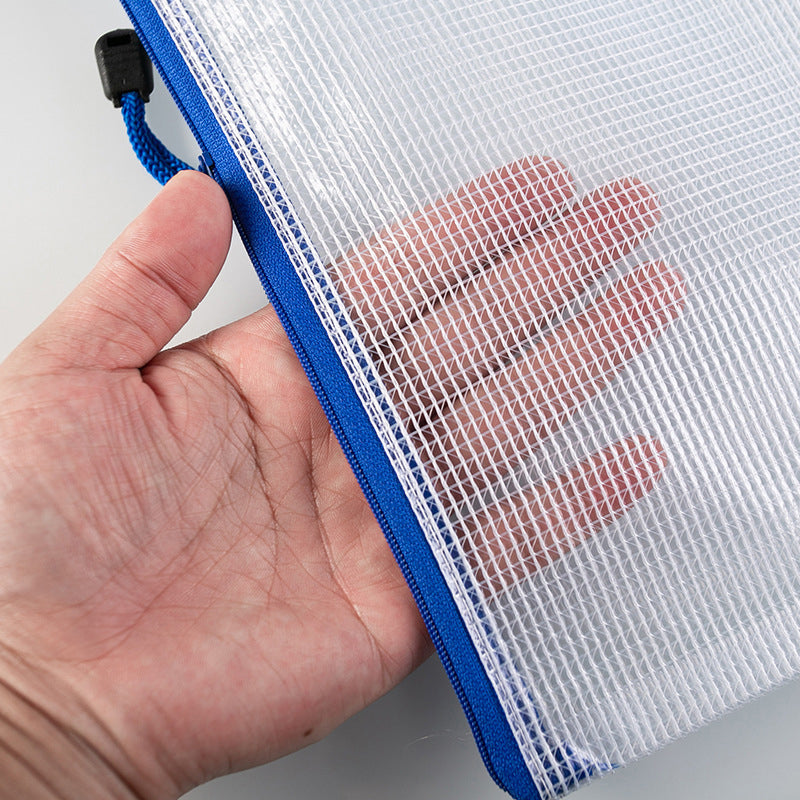 16 Pcs A4 Transparent Mesh File Bags with Zipper Waterproof PVC