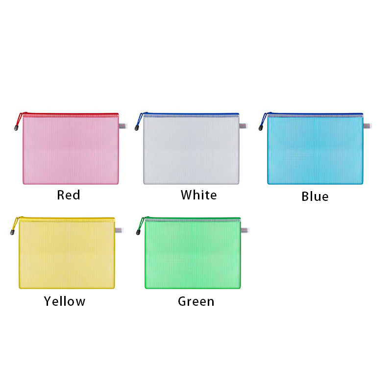16 Pcs A4 Transparent Mesh File Bags with Zipper Waterproof PVC
