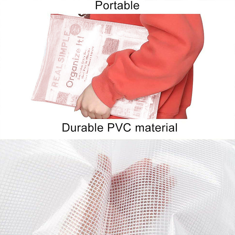 16 Pcs A4 Transparent Mesh File Bags with Zipper Waterproof PVC