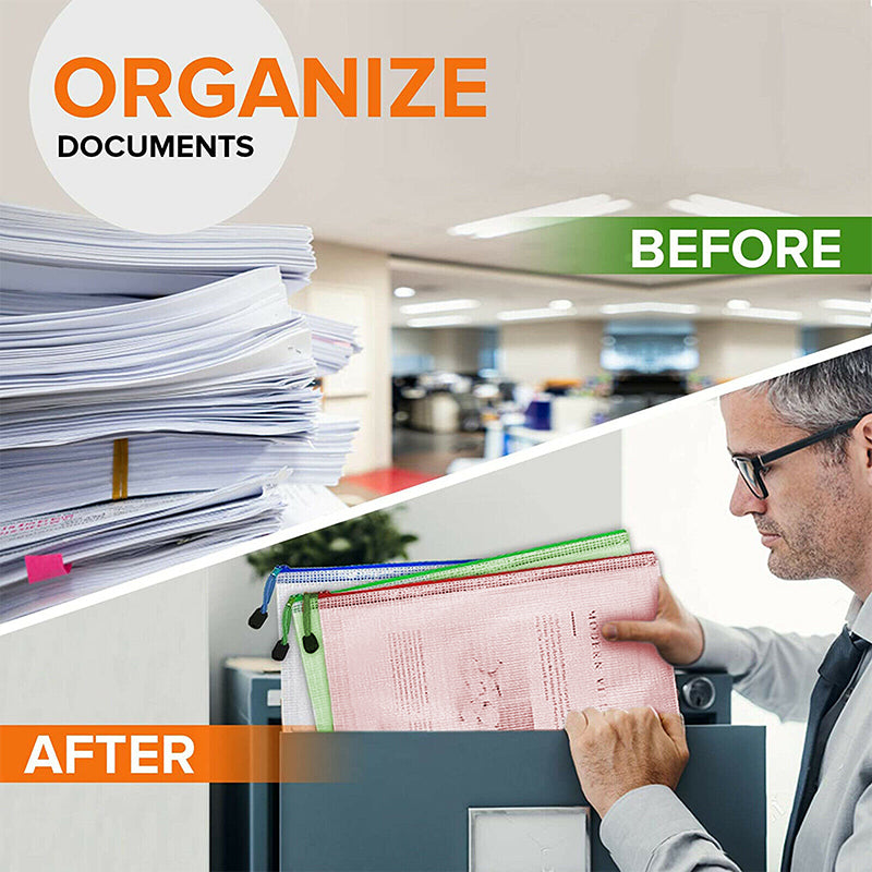 16 Pcs A4 Transparent Mesh File Bags with Zipper Waterproof PVC