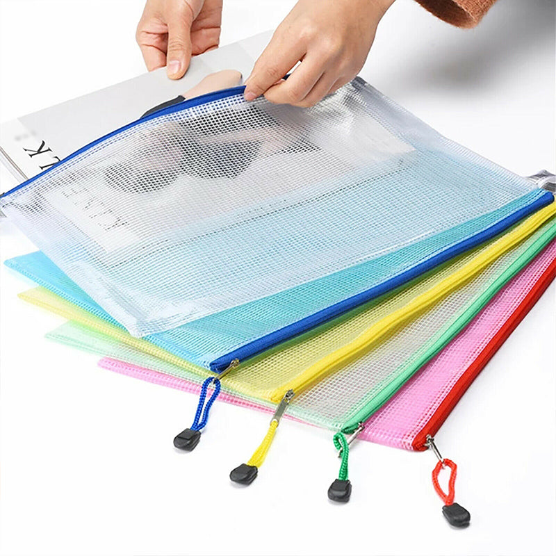 16 Pcs A4 Transparent Mesh File Bags with Zipper Waterproof PVC