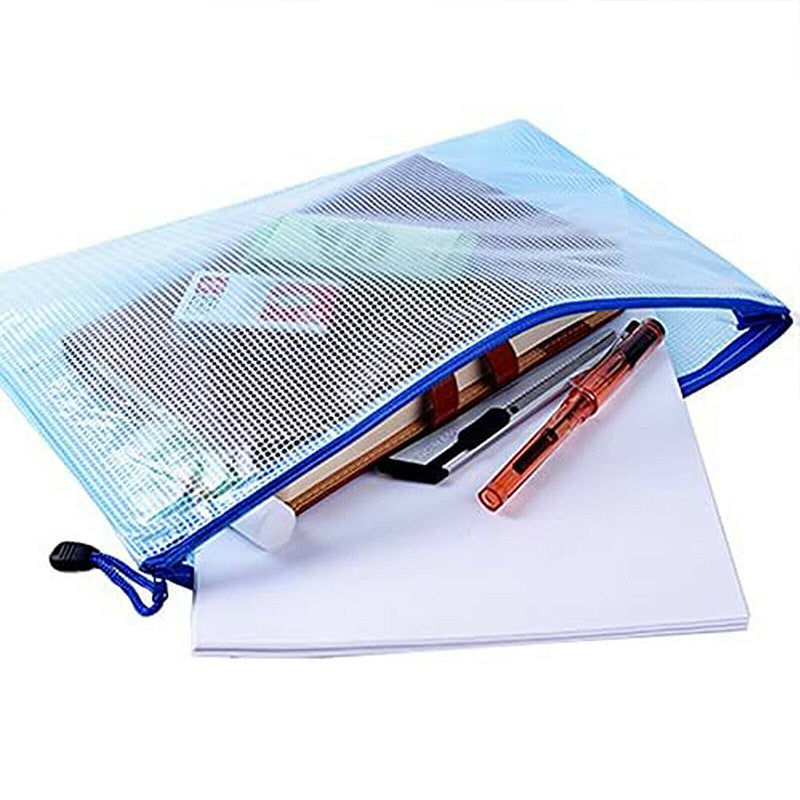 16 Pcs A4 Transparent Mesh File Bags with Zipper Waterproof PVC