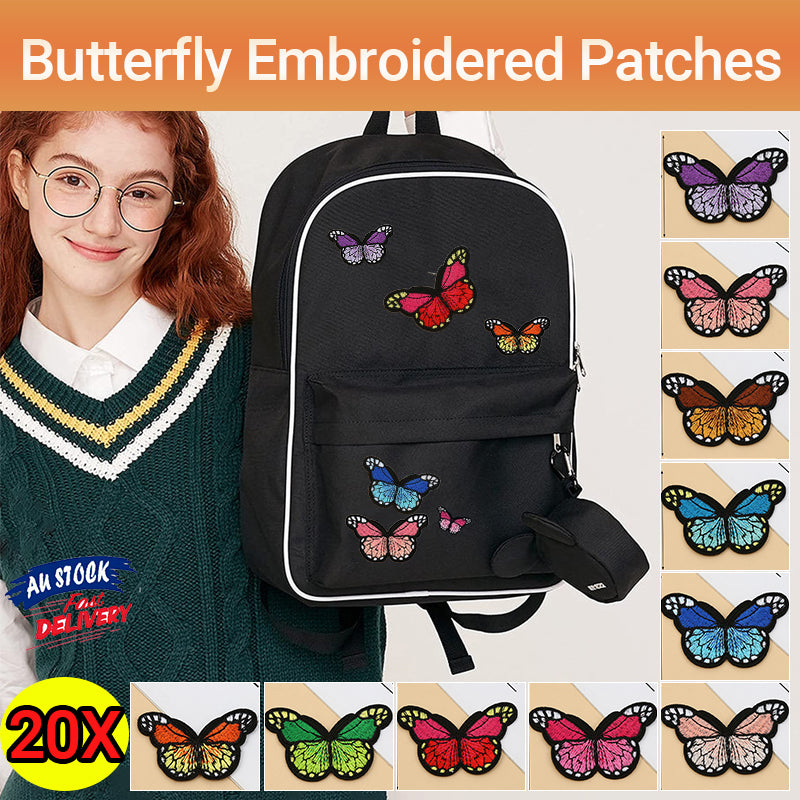 20 Pcs Butterfly Embroidered Patches Applique Mixed Colours