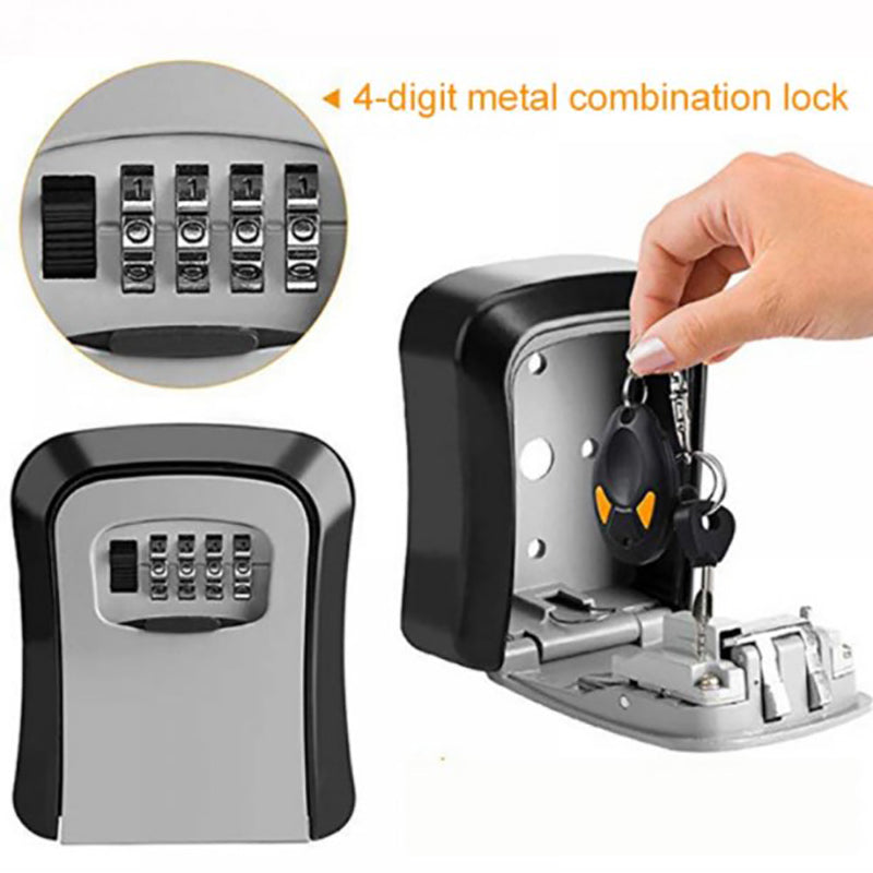 4 Digit Key Storage Box Wall Mounted Metal Secure Combination Lock