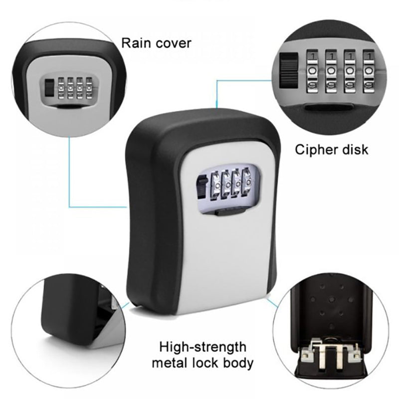 4 Digit Key Storage Box Wall Mounted Metal Secure Combination Lock