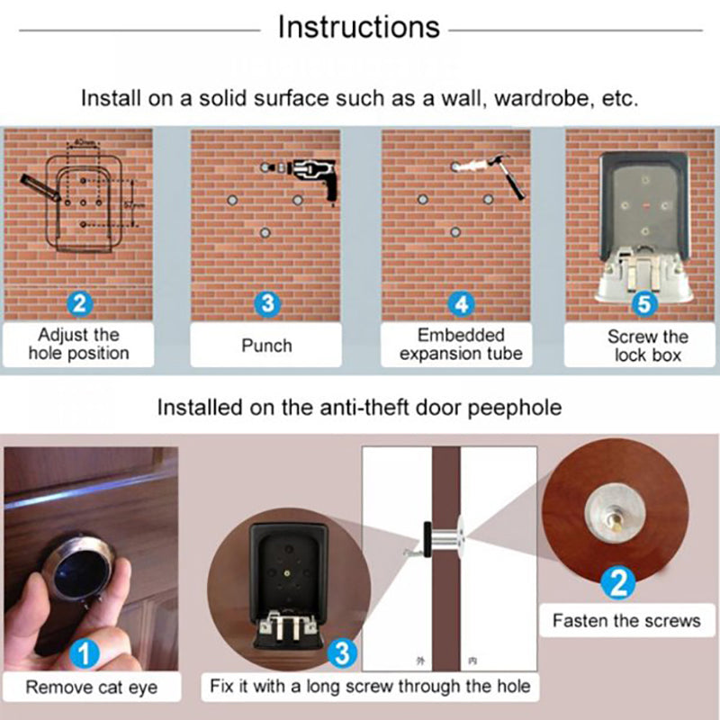 4 Digit Key Storage Box Wall Mounted Metal Secure Combination Lock