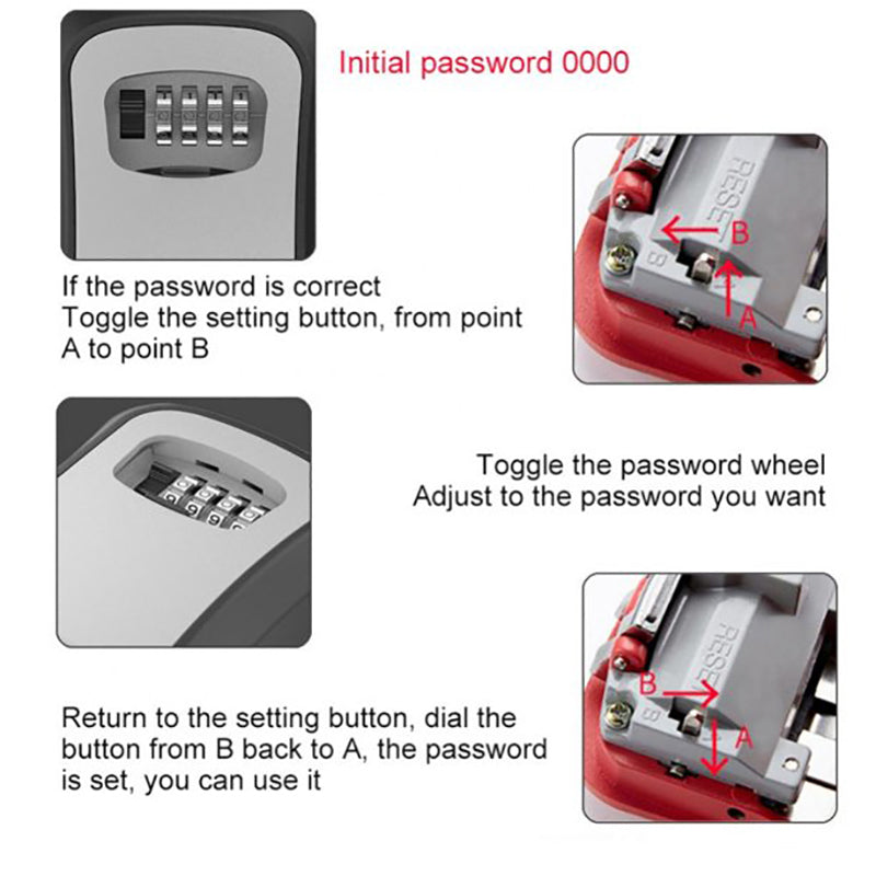 4 Digit Key Storage Box Wall Mounted Metal Secure Combination Lock