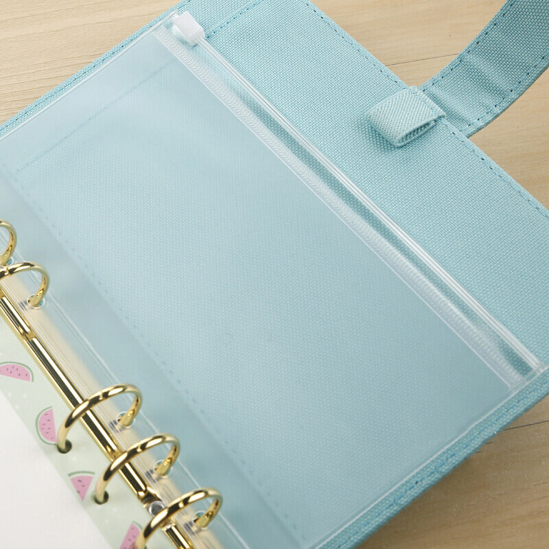 12 Pcs Clear PVC 6-Hole Zipper Binder Pockets A5 A6 A7