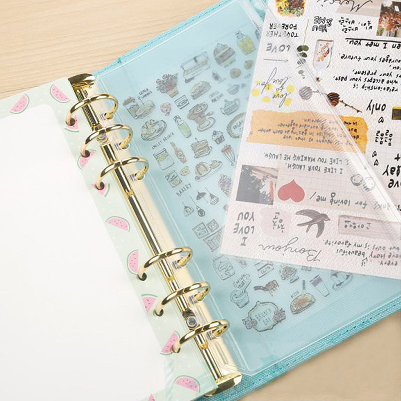 12 Pcs Clear PVC 6-Hole Zipper Binder Pockets A5 A6 A7