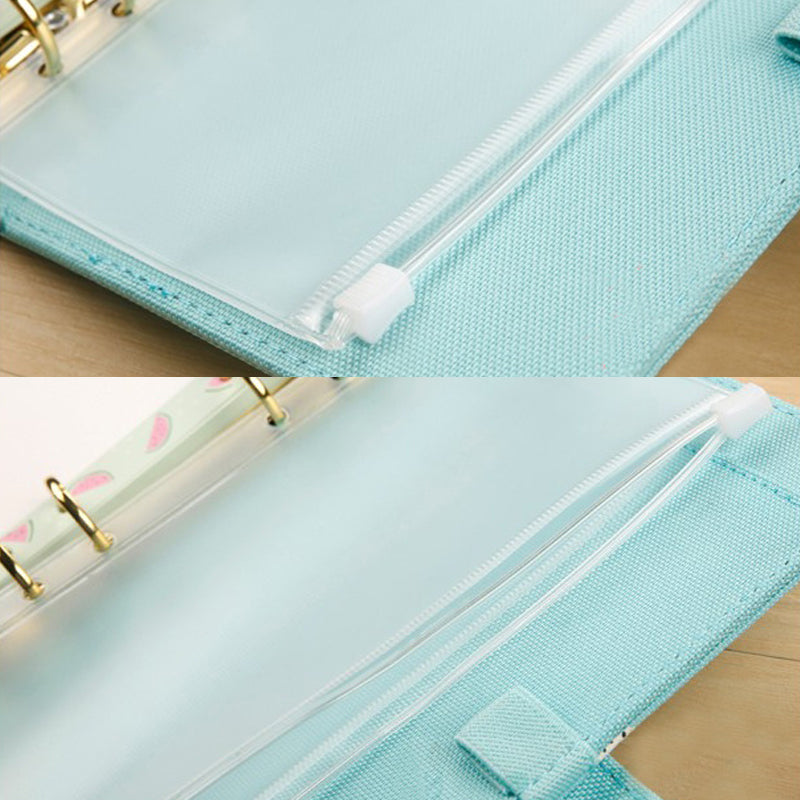 12 Pcs Clear PVC 6-Hole Zipper Binder Pockets A5 A6 A7