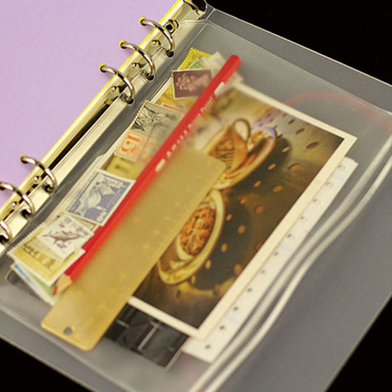 12 Pcs Clear PVC 6-Hole Zipper Binder Pockets A5 A6 A7