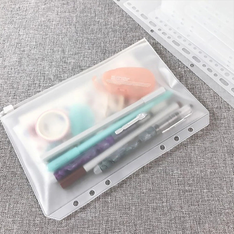 12 Pcs Clear PVC 6-Hole Zipper Binder Pockets A5 A6 A7