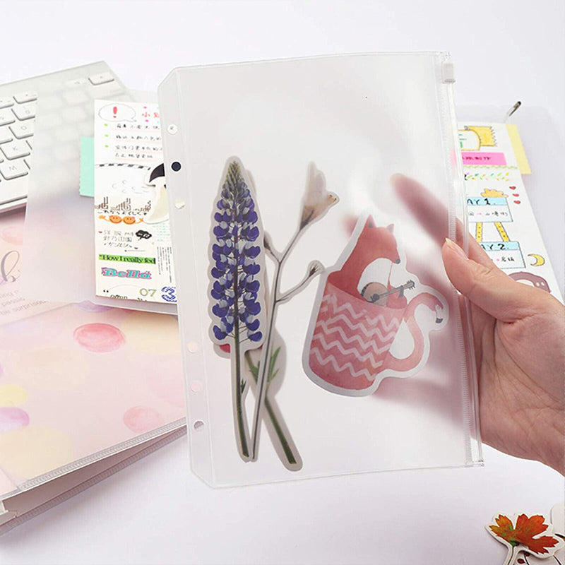 12 Pcs Clear PVC 6-Hole Zipper Binder Pockets A5 A6 A7