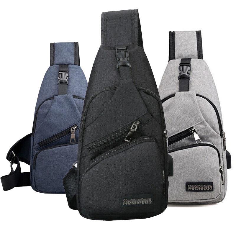 Men's Chest Bag Sling Backpack with USB Charging