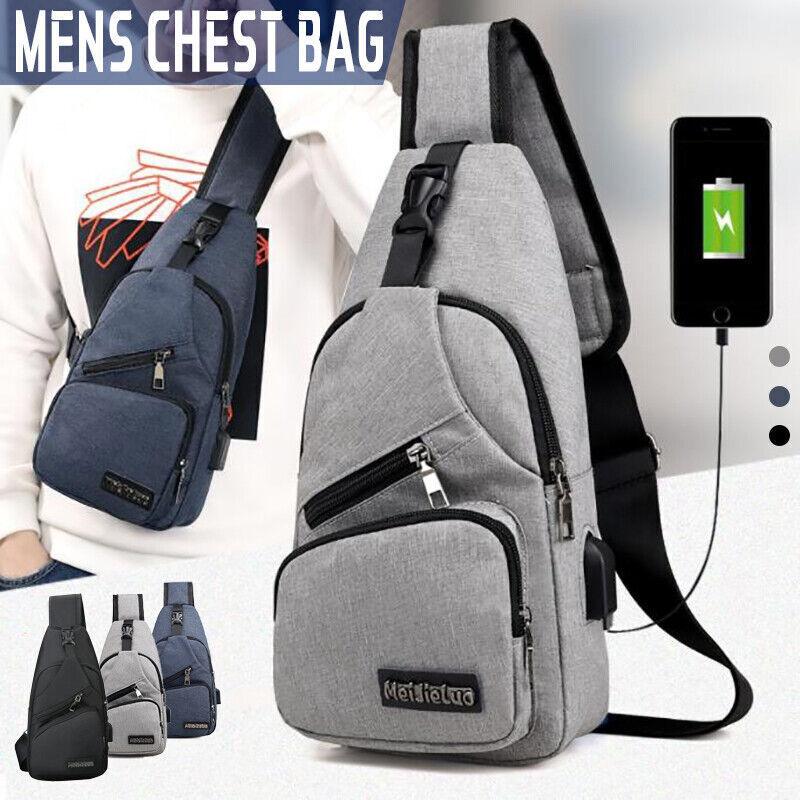 Men's Chest Bag Sling Backpack with USB Charging