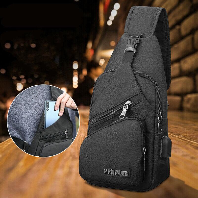 Men's Chest Bag Sling Backpack with USB Charging