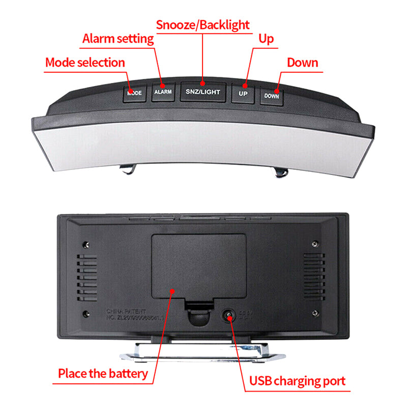 LED Digital Alarm Clock Snooze Temperature Display
