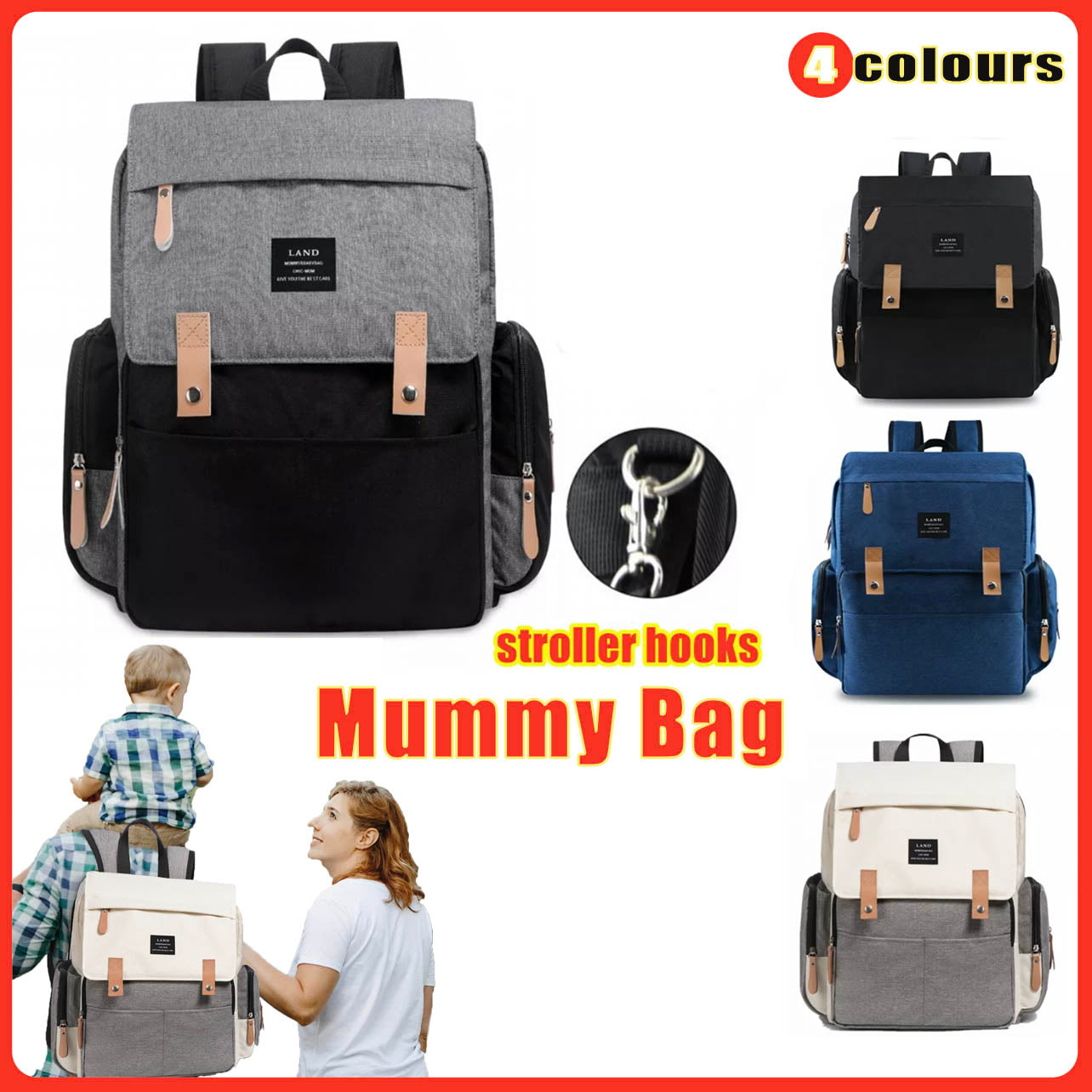 Multifunctional Diaper Backpack Oxford Cloth Mummy Bag with Changing Pad