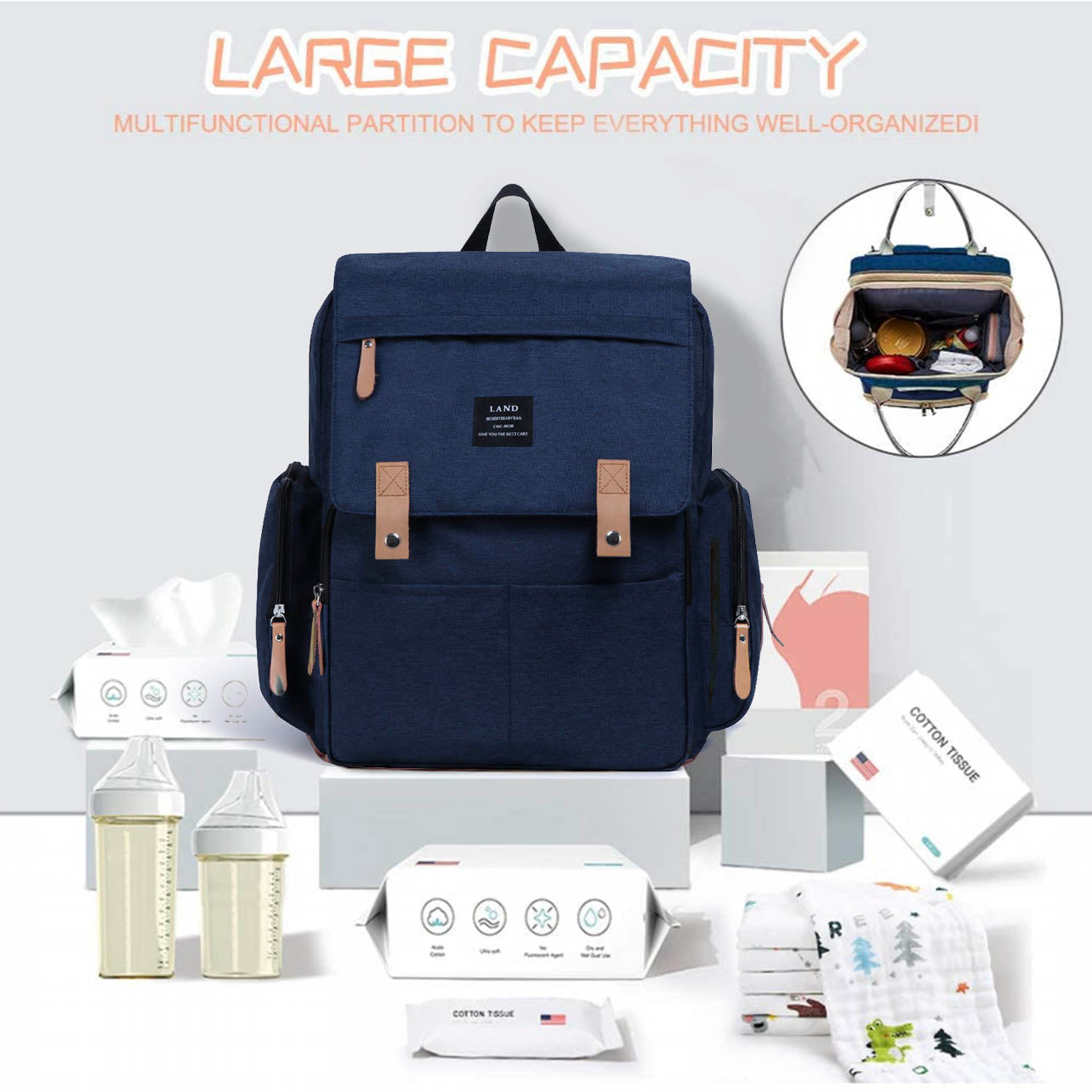 Multifunctional Diaper Backpack Oxford Cloth Mummy Bag with Changing Pad