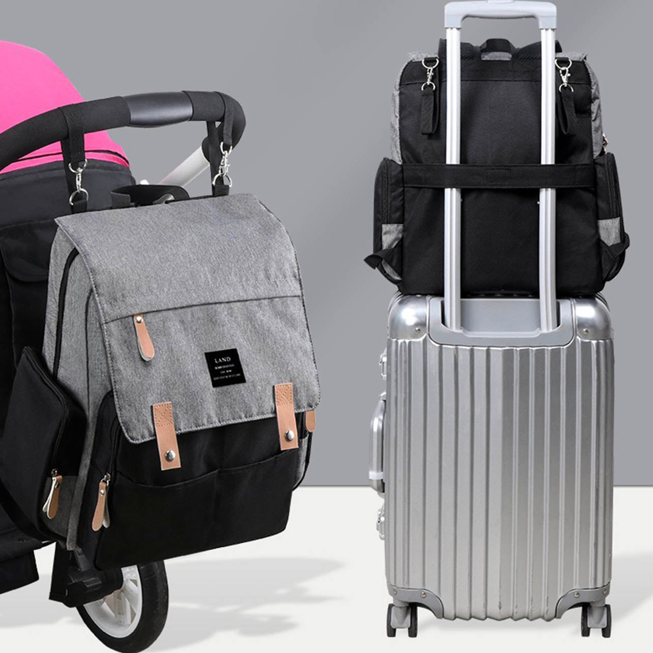 Multifunctional Diaper Backpack Oxford Cloth Mummy Bag with Changing Pad