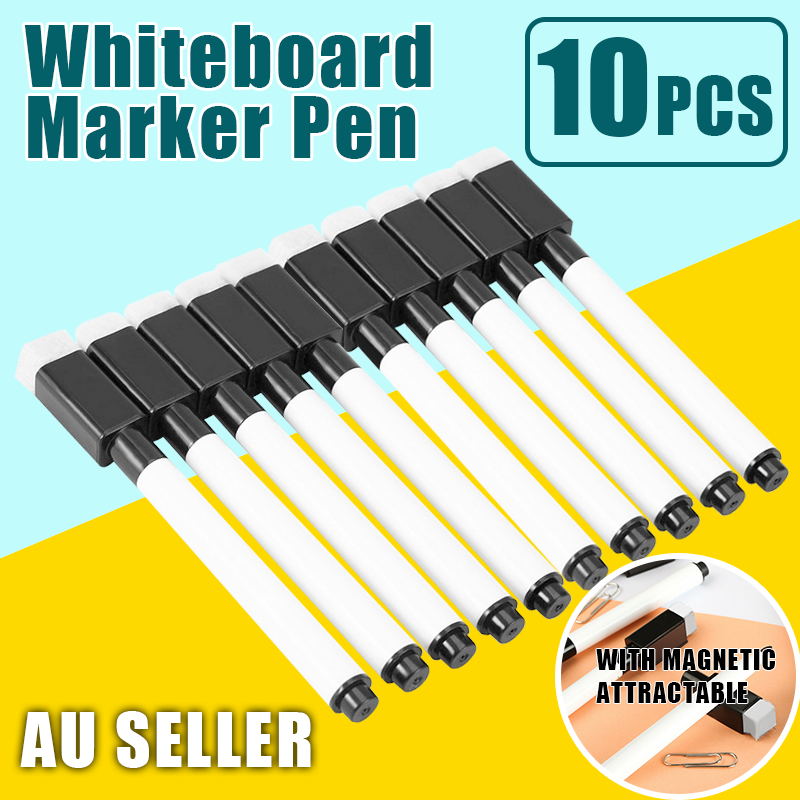 10 Pcs Black Whiteboard Marker Pens With Magnetic Lid