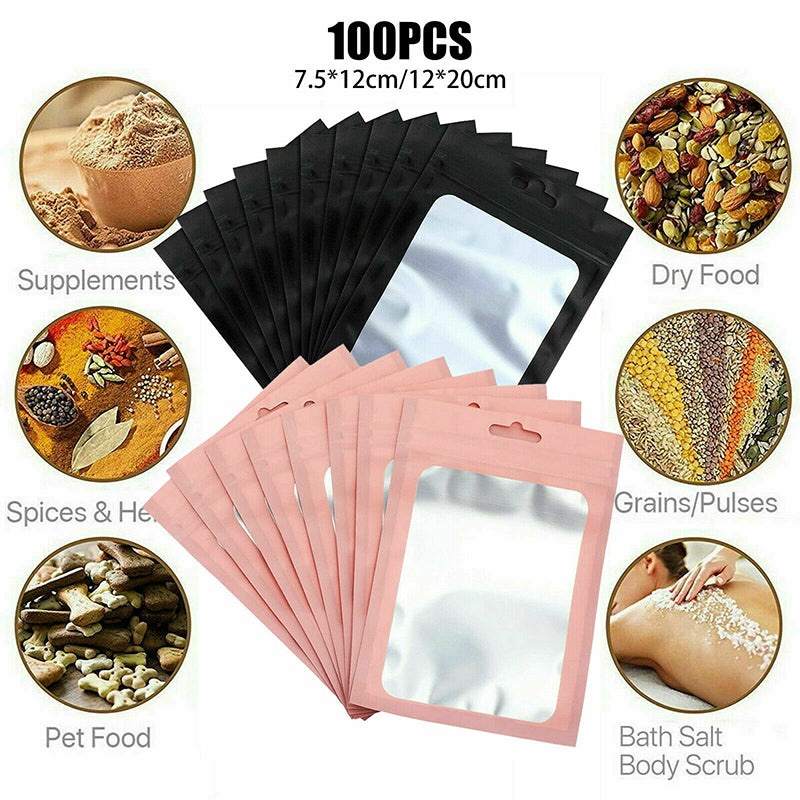 200pcs Resealable Aluminium Foil Zip Lock Bags