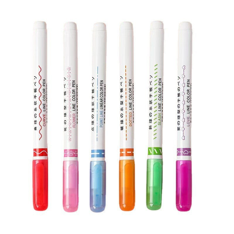 6 Pcs Dual Tip Pens Colored Markers with 6 Curve Shapes