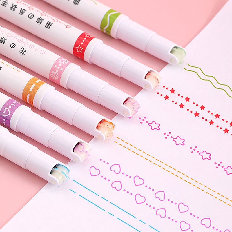 6 Pcs Dual Tip Pens Colored Markers with 6 Curve Shapes