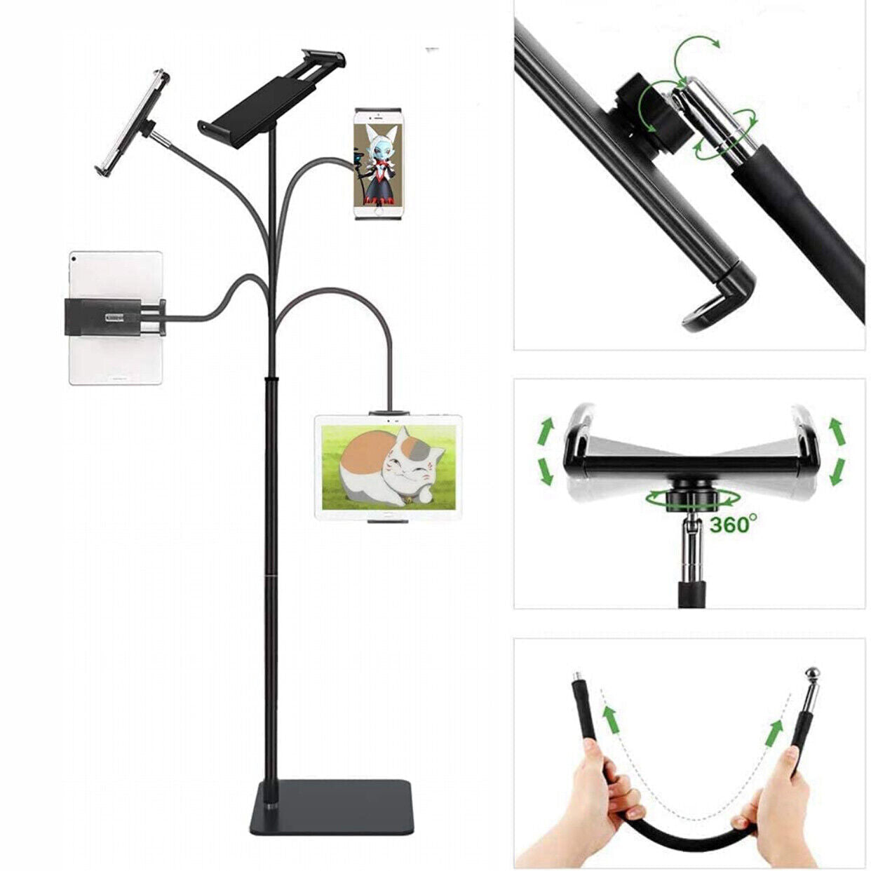 Adjustable Floor Stand Holder with Flexible Arm for Phone Tablet iPad