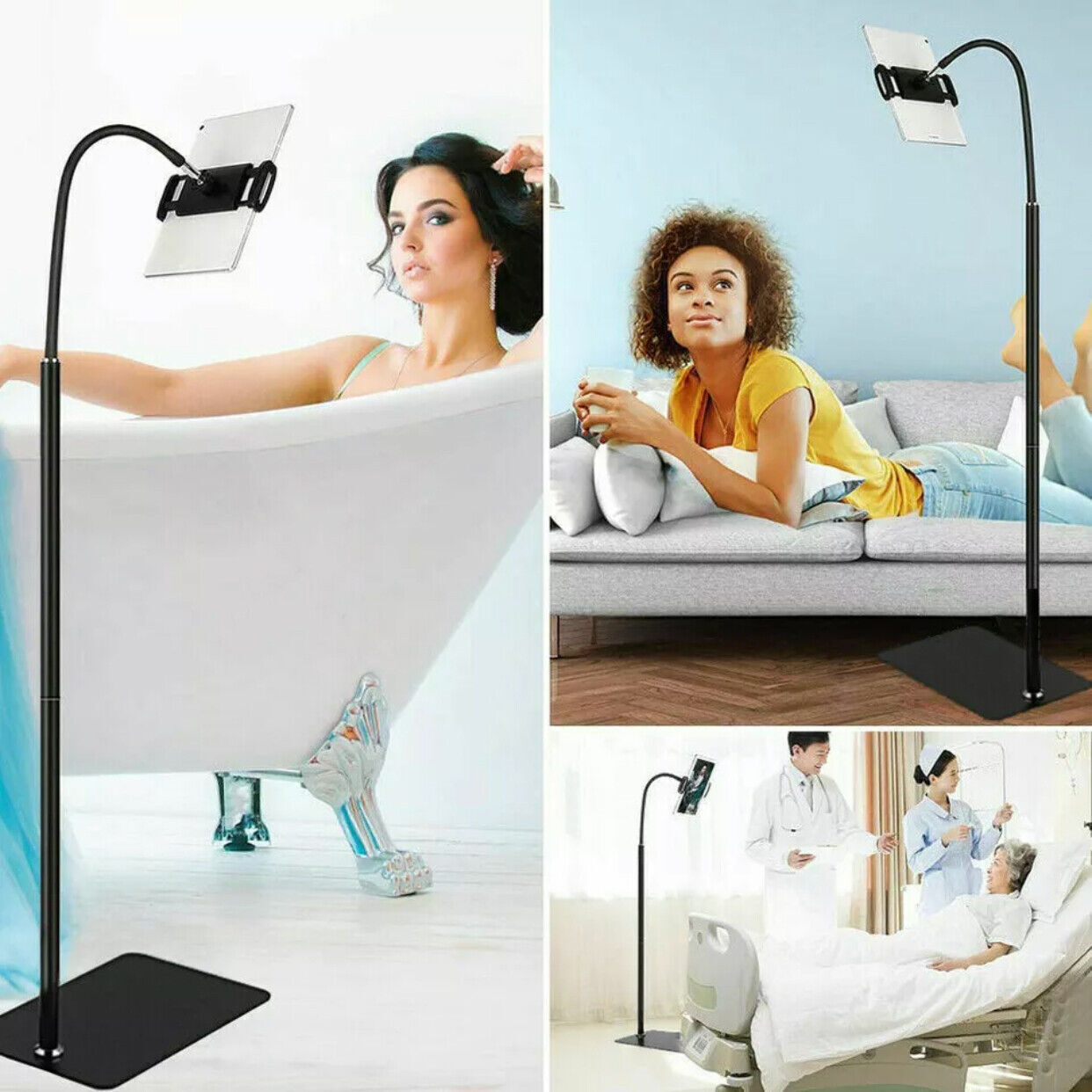 Adjustable Floor Stand Holder with Flexible Arm for Phone Tablet iPad