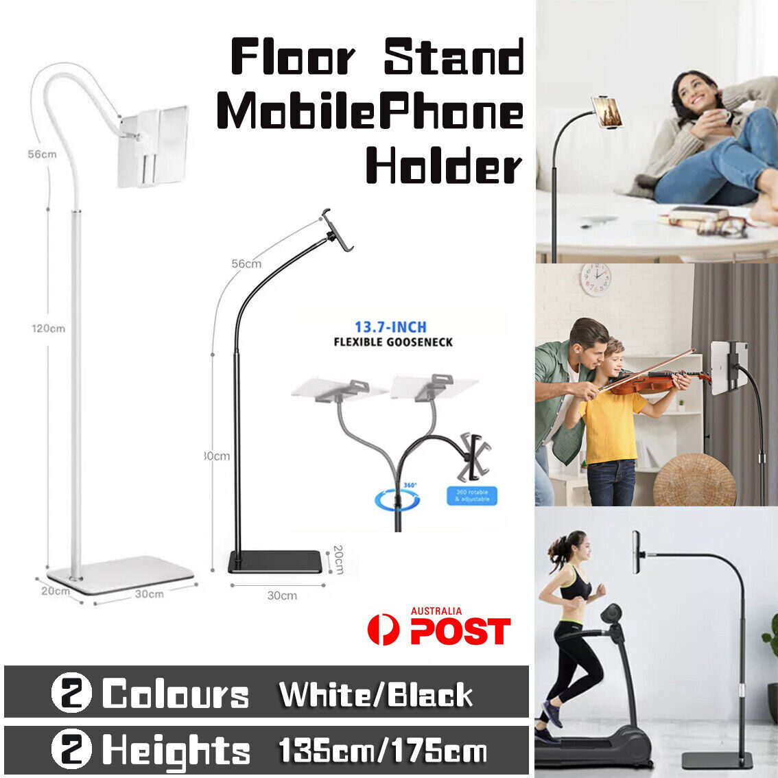 Adjustable Floor Stand Holder with Flexible Arm for Phone Tablet iPad