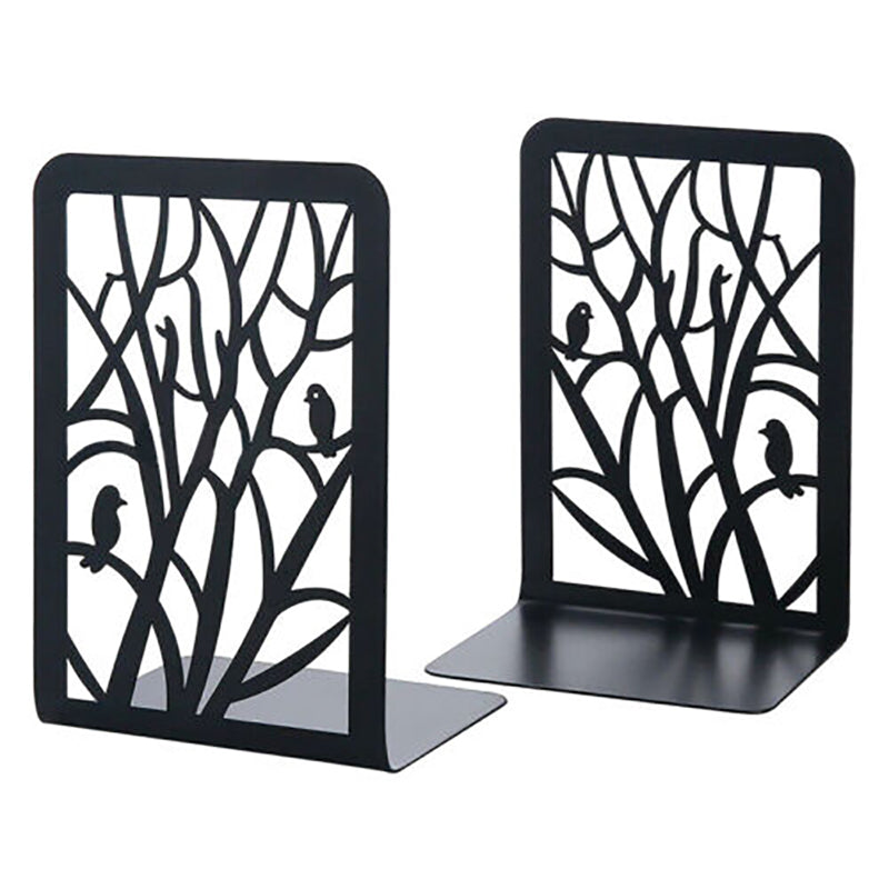 1 Pair Metal Bookends with Non-Slip Base and Tree Design