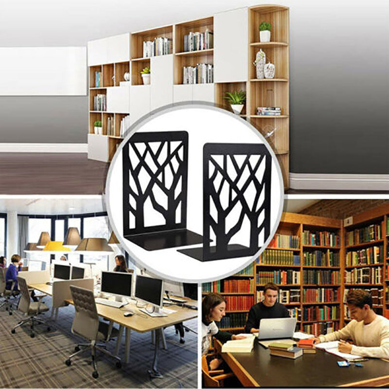 1 Pair Metal Bookends with Non-Slip Base and Tree Design
