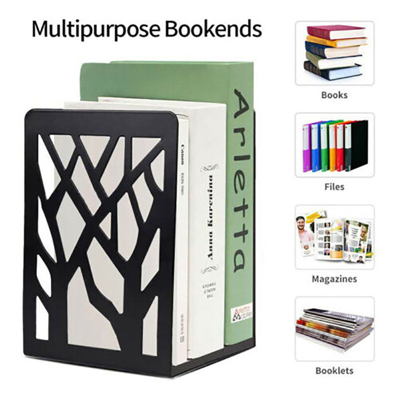 1 Pair Metal Bookends with Non-Slip Base and Tree Design