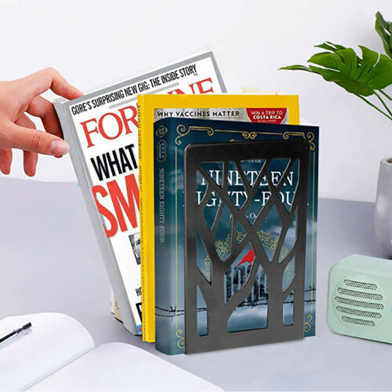 1 Pair Metal Bookends with Non-Slip Base and Tree Design