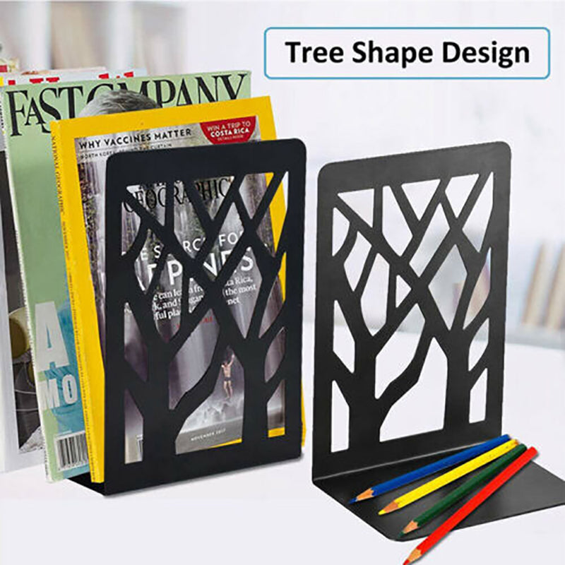 1 Pair Metal Bookends with Non-Slip Base and Tree Design