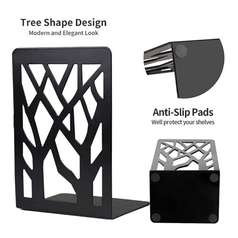 1 Pair Metal Bookends with Non-Slip Base and Tree Design