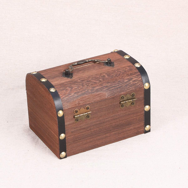 Wooden Treasure Chest Piggy Bank with Heart Lock